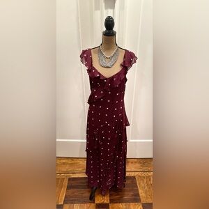 Jason Wu Burgundy Polka Dot Midi Dress